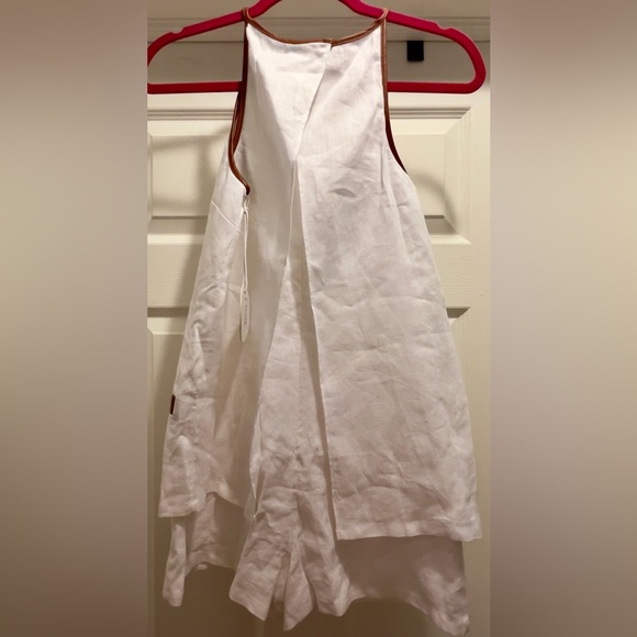 Staud Matheo Linen Leather Trim Romper in White Whiskey NWT - Picture 8 of 14